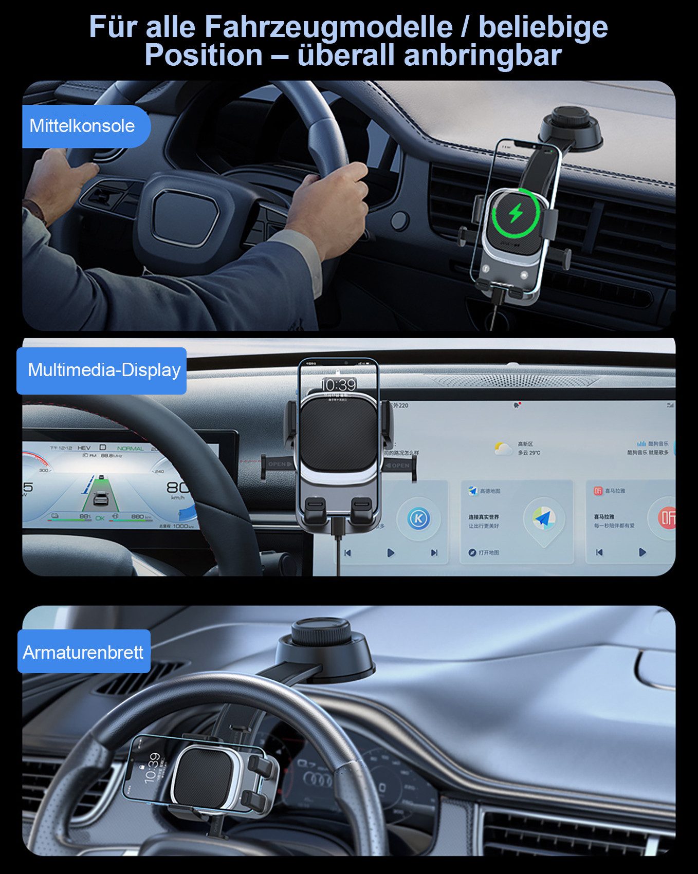 Vornix Smartphone-Halterung 2-in-1 Autohandyhalter mit Vakuum-Saugnapf, (Magnetisch & Klemmhalterung, flexibler Biegearm, 360° drehbar, Handyhalter Armaturenbrett für alle Smartphones & Fahrzeuge)