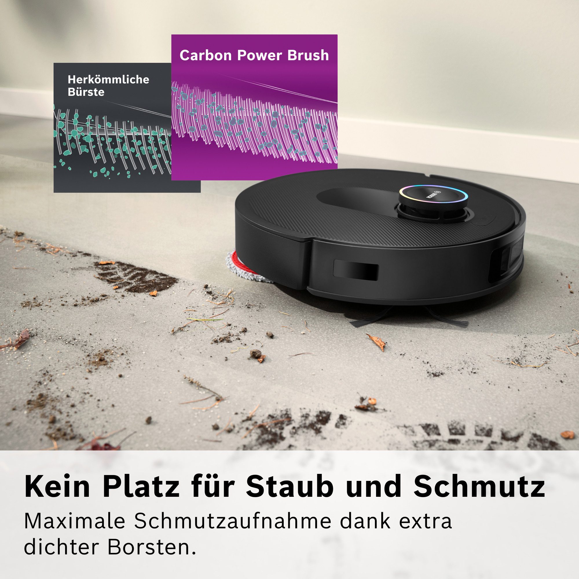 BOSCH Saugroboter mit Wischfunktion Spotless Max Cam BCRDW3BX, rotierende Wischpads, 60 W, mit Beutel, Datensicherheit, 11.000 Pa Saugkraft, Absaugstation, Kamera