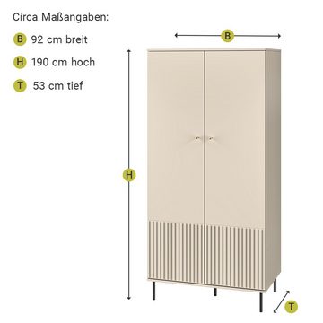 Lomadox Kleiderschrank SALOU-131 in kaschmir matt mit Riffelfront, B/H/T ca. 92/190/53 cm