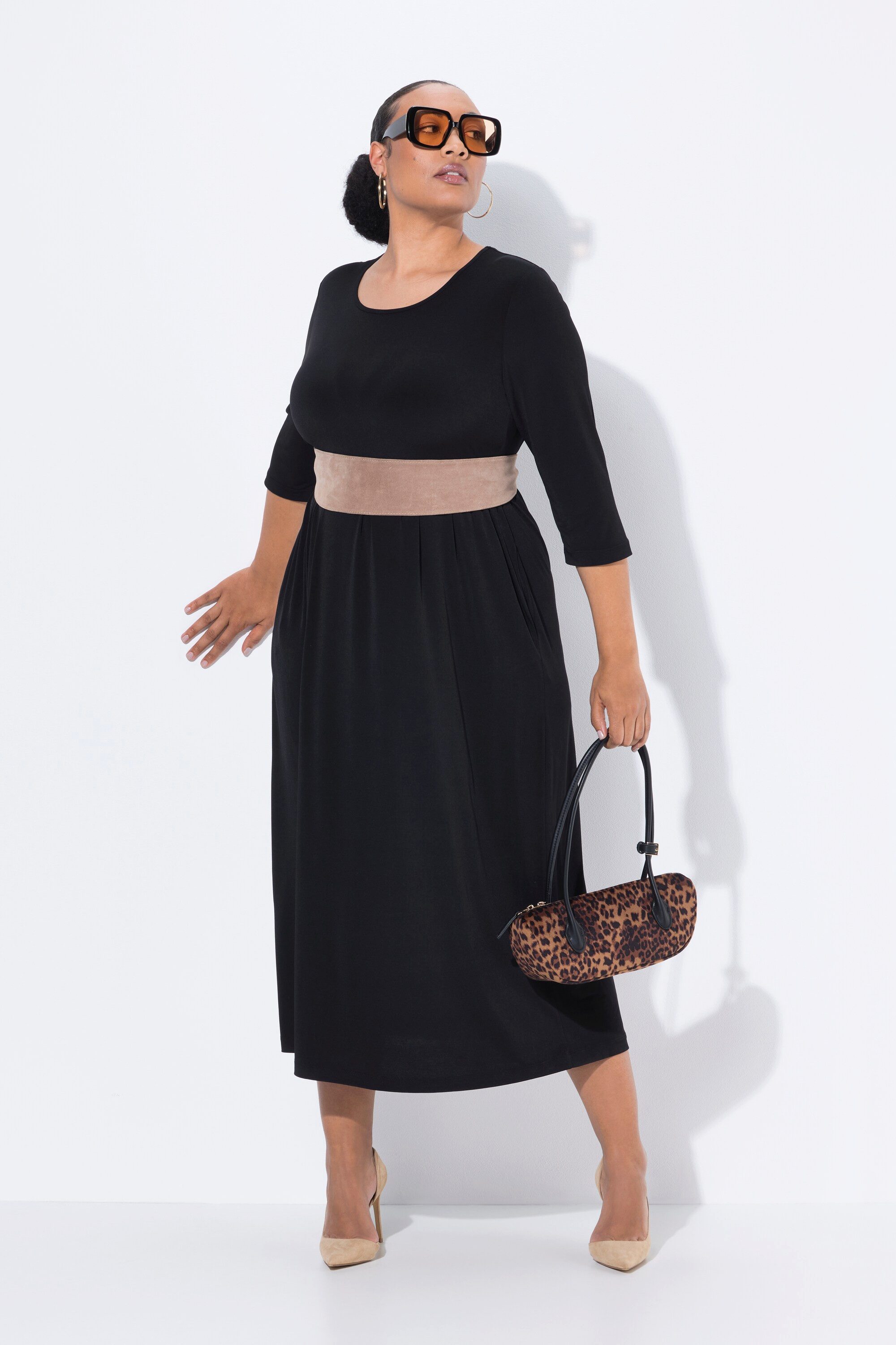 Ulla Popken Maxikleid Jersey-Maxikleid A-Linie Rundhals günstig online kaufen