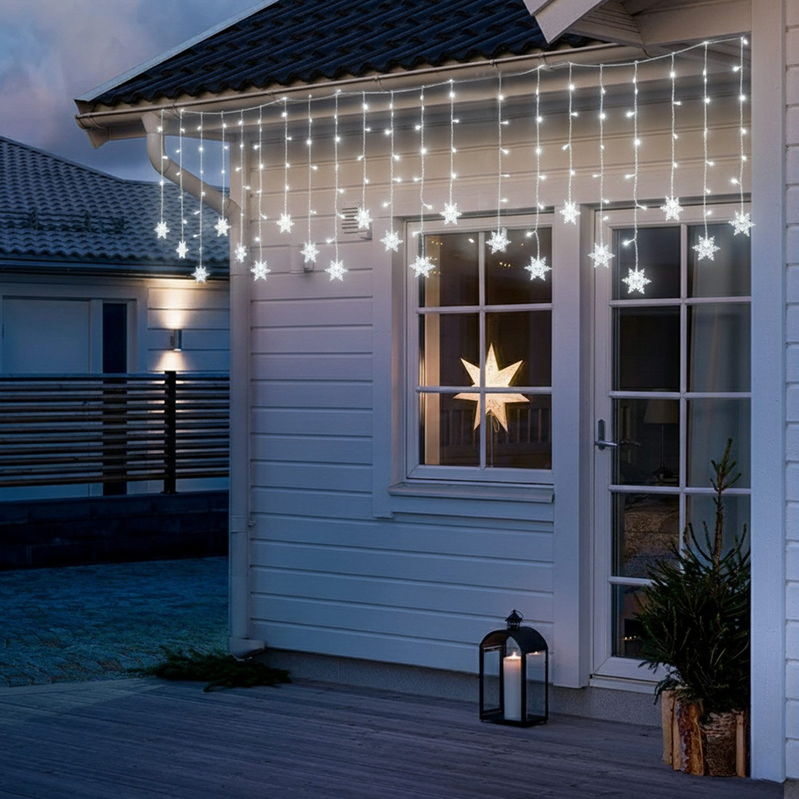Lapamax LED-Lichterkette LED Lichtvorhang Weihnachten Lichterkette,Schneeflocke, 8 Modi, Timer,1.8m,6W