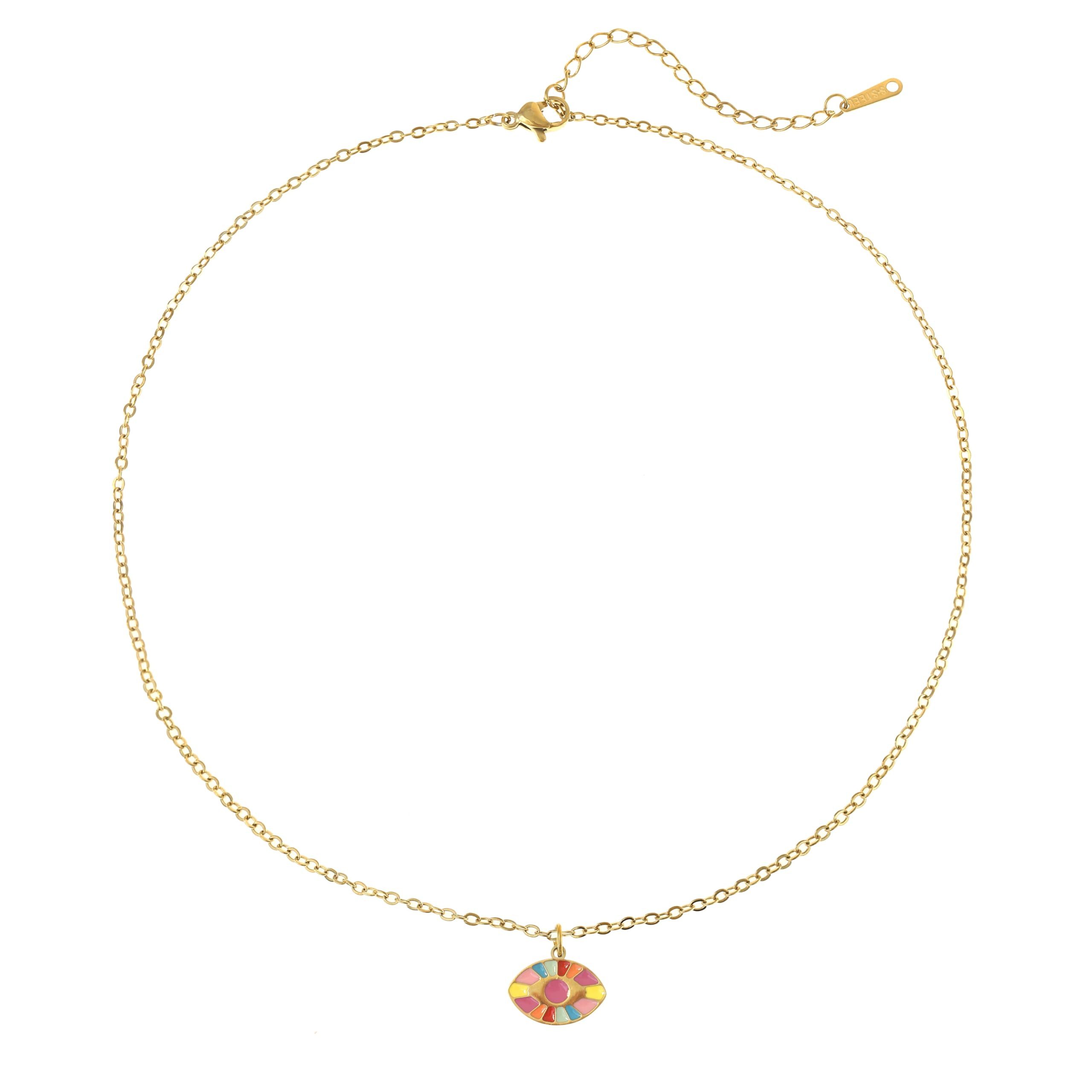 Made by Nami Kette mit Anhänger vergoldet mit Evil Eye Anhänger aus Chirurgischem Edelstahl 40 + 5 cm, Halskette Damen Gold mit Nazar Anhänger Wasserfester Schmuck Gold