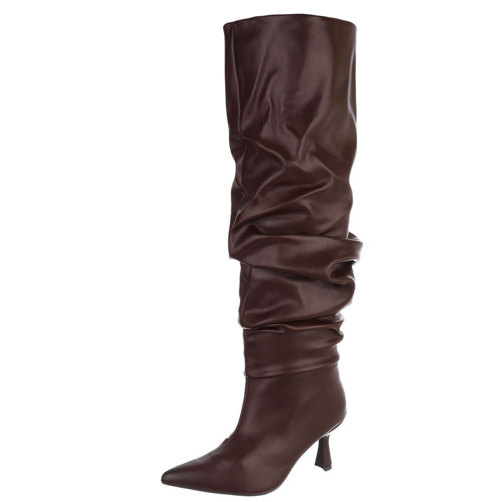 Ital-Design Damen Overknee-Stiefel mit Absatz und Gerafftem Schaft Overkneestiefel (92157702) Pfennig-/Stilettoabsatz Stiefel in Weinrot