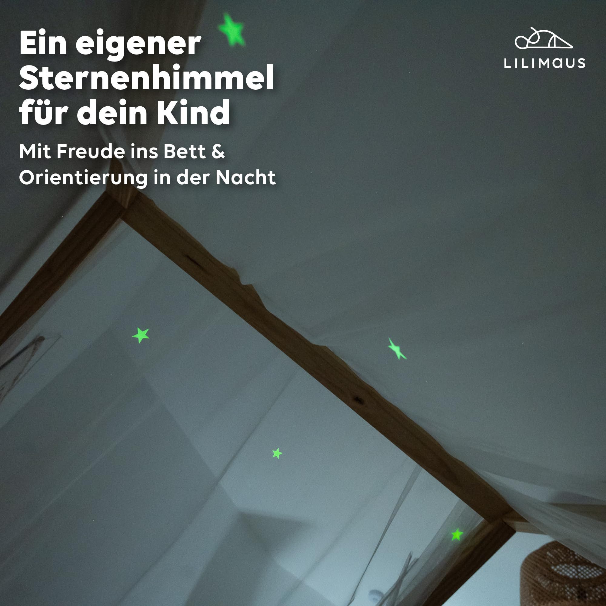 lilimaus Betthimmel Himmel für Hausbett mit leuchtenden Sternen - 1 Stoffbahn (1-tlg), leuchtende Sterne funkeln nachts sanft über dem Hausbett