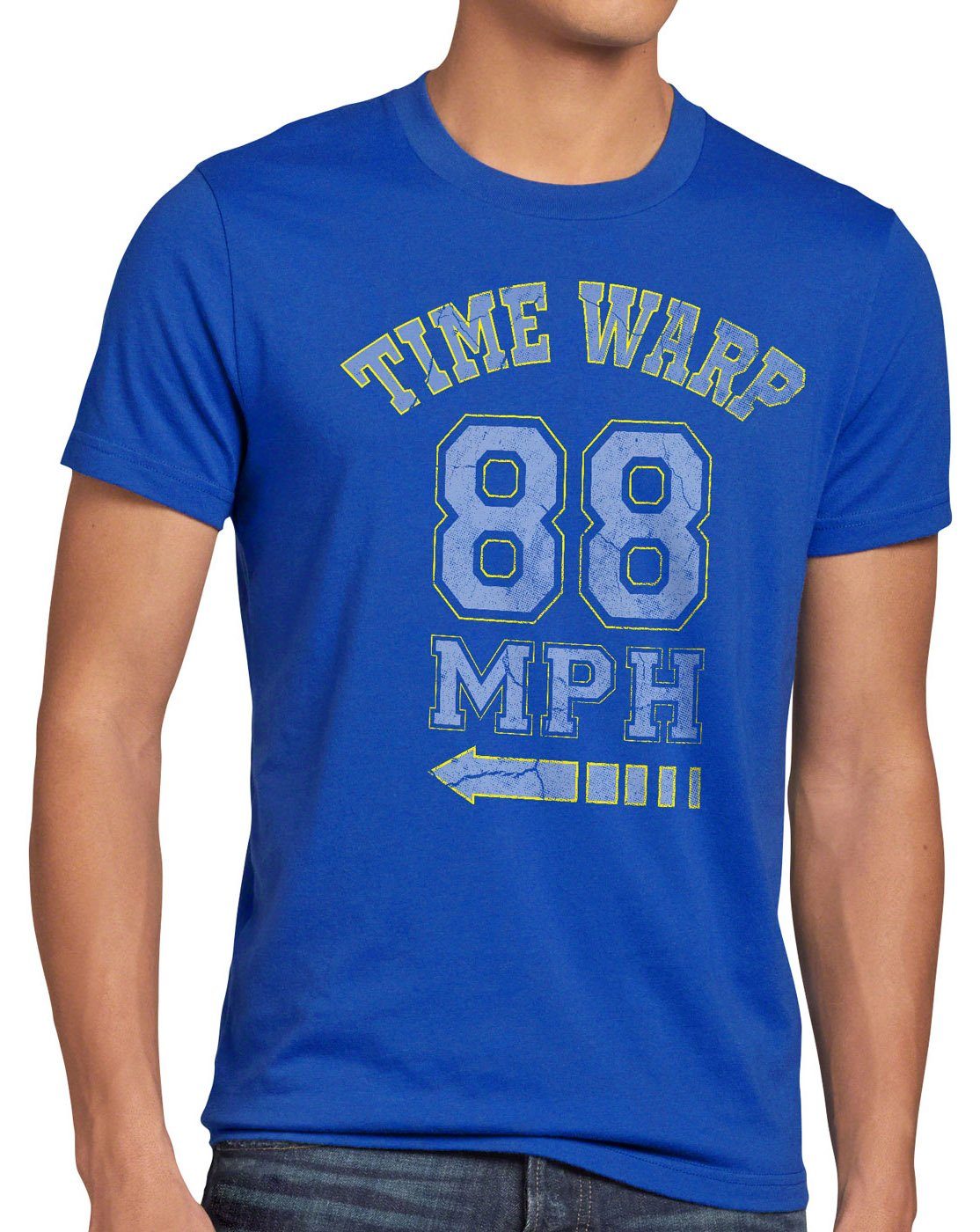 style3 Print-Shirt Fly Warp 88mph Zeitreise Zukunft Flux T-Shirt delorean Herren Time Zurück Future blau