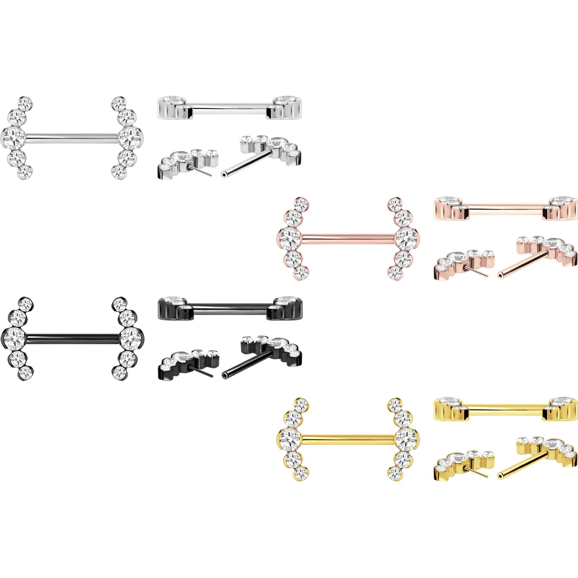 PIERCINGLINE Brustwarzenpiercing Titan Barbell mit Push Fit 5 KRISTALLE (Barbells, 1-tlg)