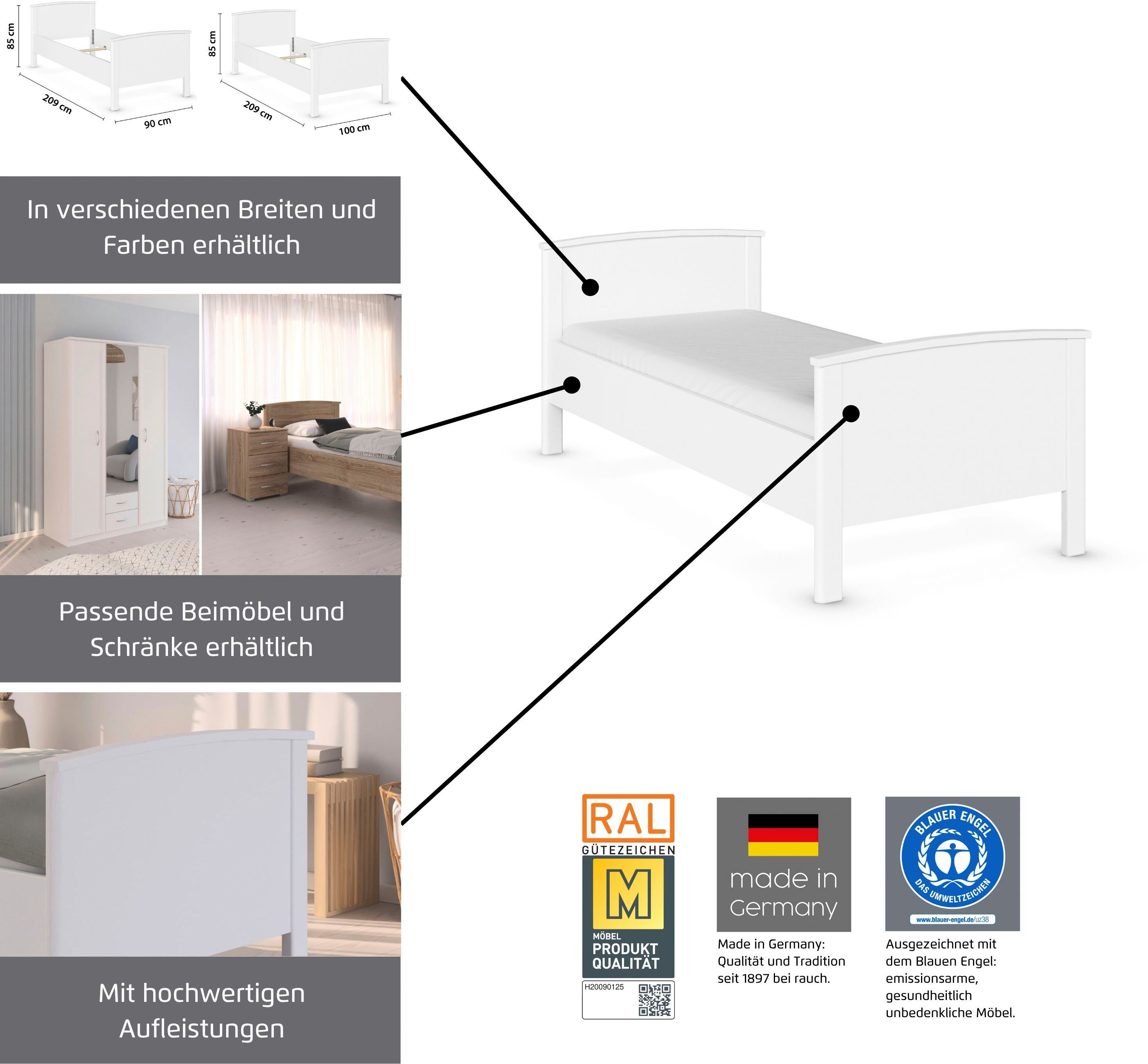 rauch Funktionsbett Bett Einzelbett Komfortbett Holzbett TORRENT, in Komforthöhe, Einlasstiefe 6-fach verstellbar MADE IN GERMANY