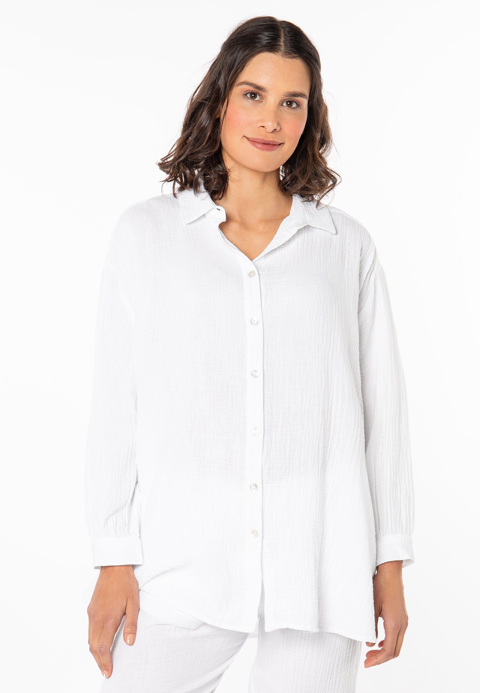 SUBLEVEL Langarmbluse Musselin Oversize Bluse white