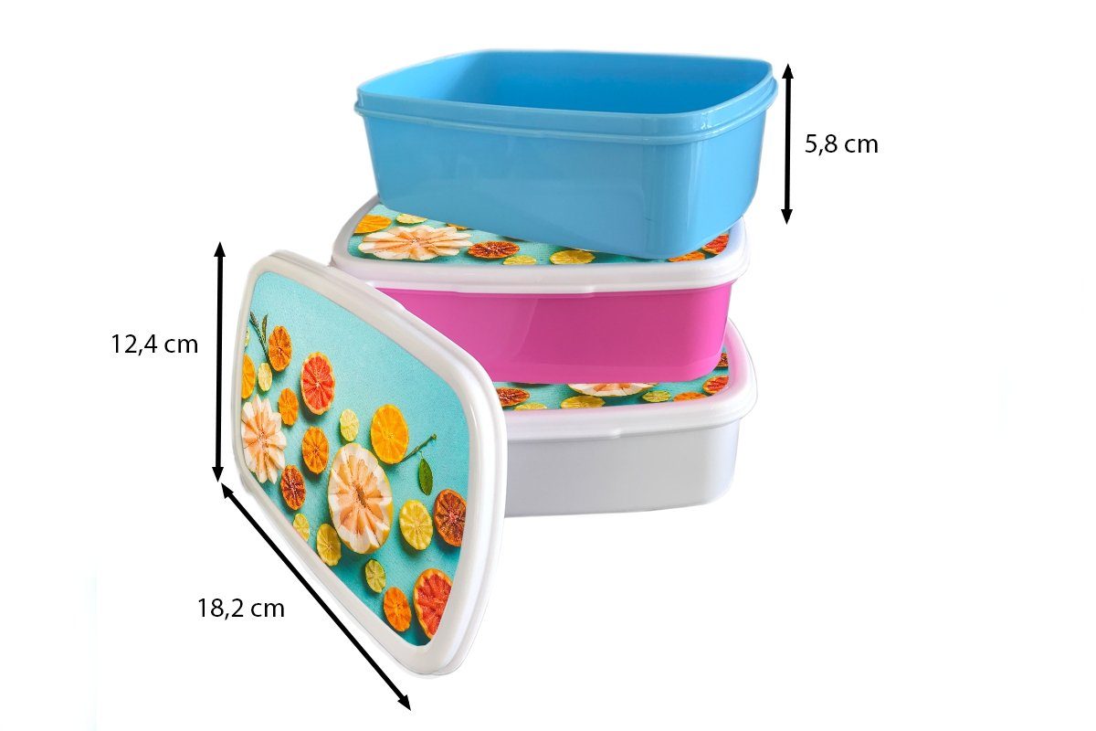 Brotdose, Kunststoff, weiß (2-tlg), - Kinder Brotbox Obst, Erwachsene, Lunchbox und Jungs Mädchen Sommer und für - für MuchoWow Zitrusfrüchte