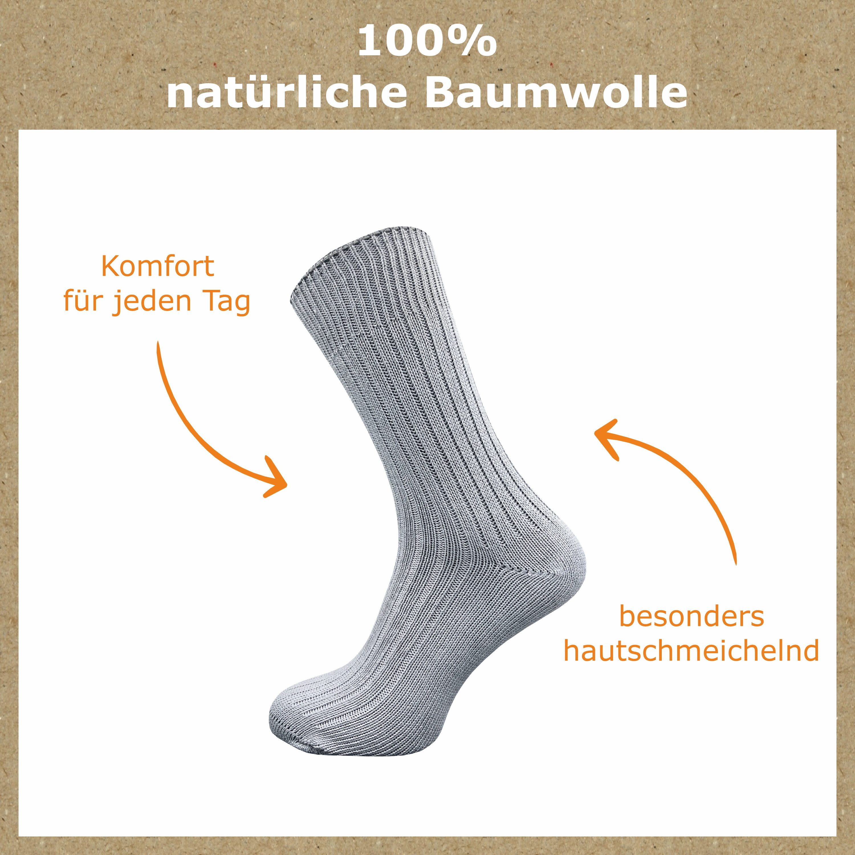 GAWILO Komfortsocken "Natur" aus 100% reiner, naturbelassener Baumwolle für Damen & Herren (6 Paar) Etwas gröber gestrickt für extra Tragekomfort & angenehmes H – Bild 2 von 5