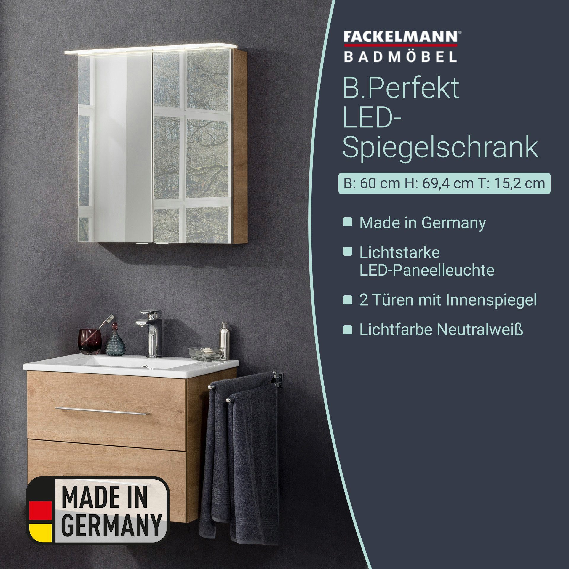 FACKELMANN Badmöbel-Set Badmöbel-Set, Badezimmer-Komplettset, Badezimmermöbel 4-teilig
