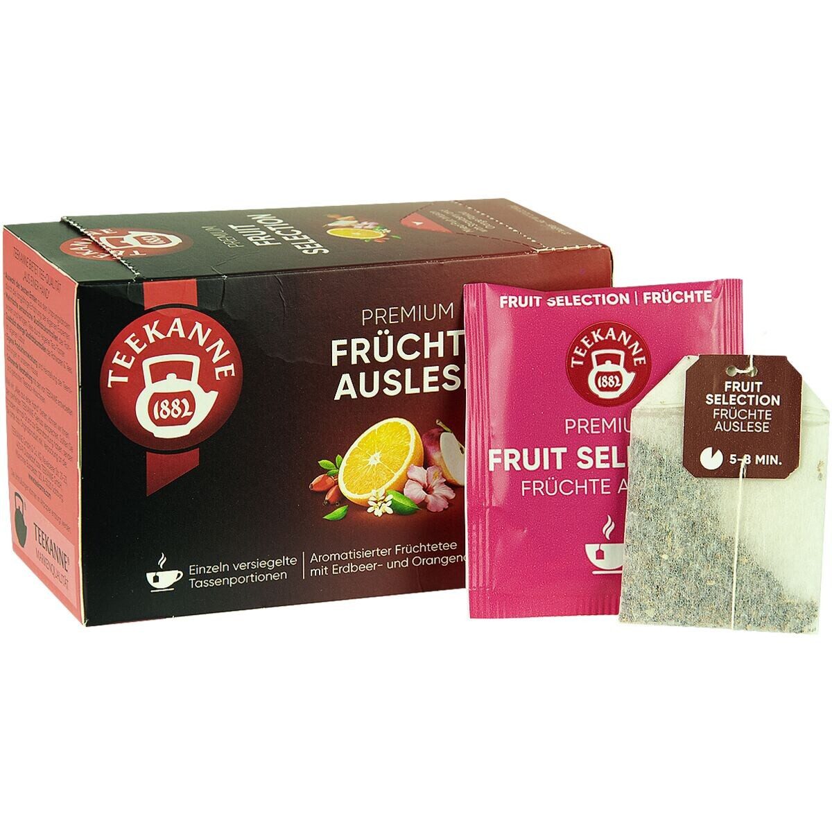 TEEKANNE Tee Premium Früchte Auslese, 20 Beutel, Früchtetee mit Erdbeer- und Orangenaroma