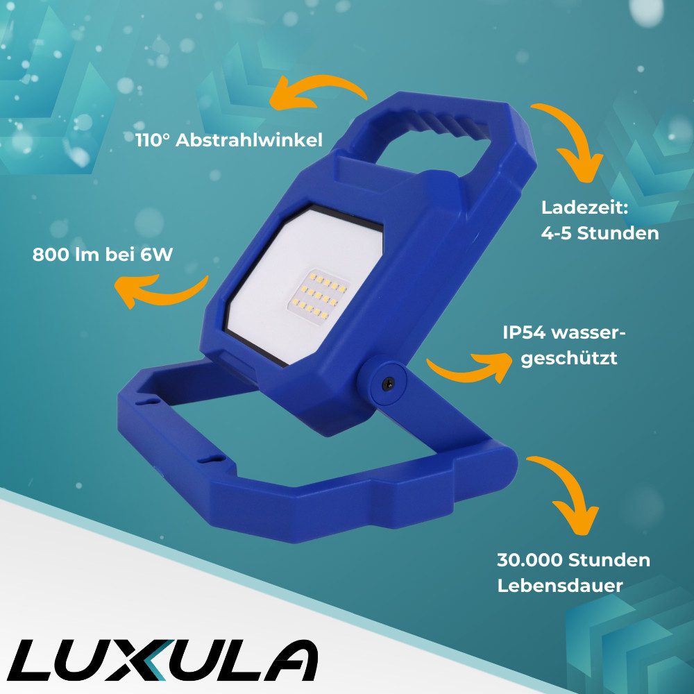 LUXULA LED Flutlichtstrahler ENOVALITE Baustrahler 6W 4000K Neutralweiß Arbeitsleuchte Dimmbar, LED fest integriert, Neutralweiß
