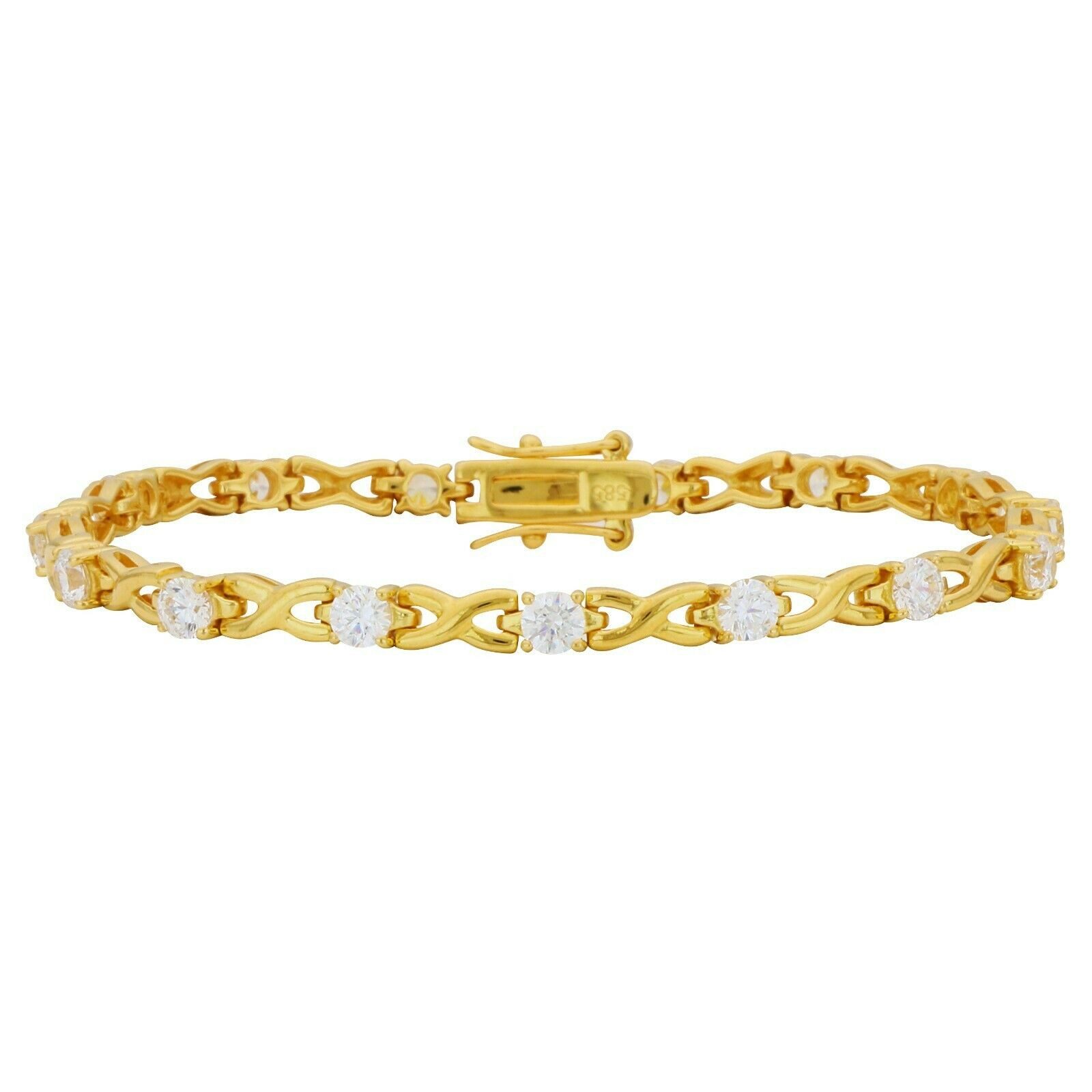 Tony Fein Goldarmband Tennis Goldarmband 4mm 585er Gold Zirkonia Weiß Hochglanzpoliert, Made in Italy für Damen