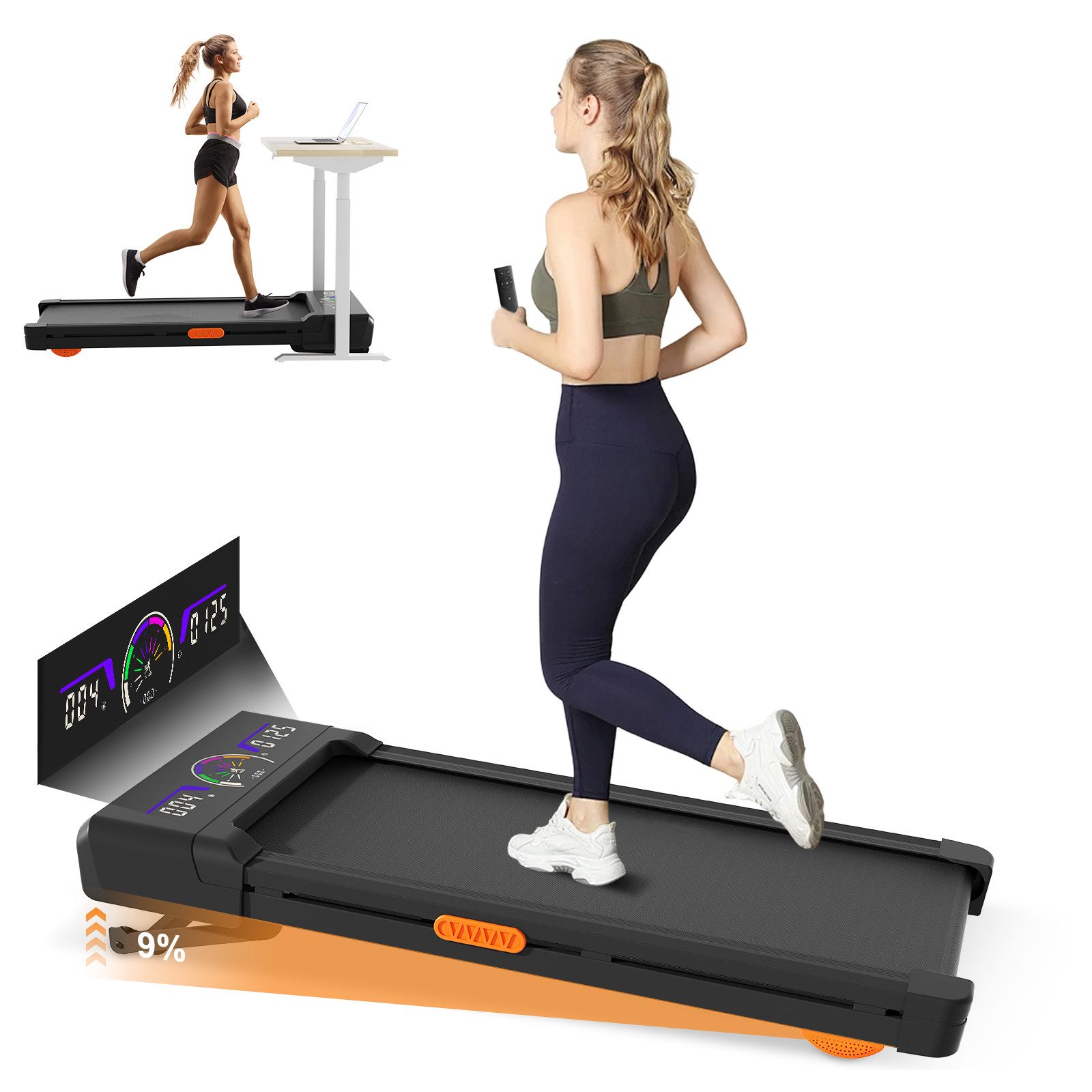 TWSOUL Laufband Walking Pad für Zuhause, 1-6 km/h, 2.5PS, 9% Steigung, Max. 150 KG, mit Digitale LED-Anzeige