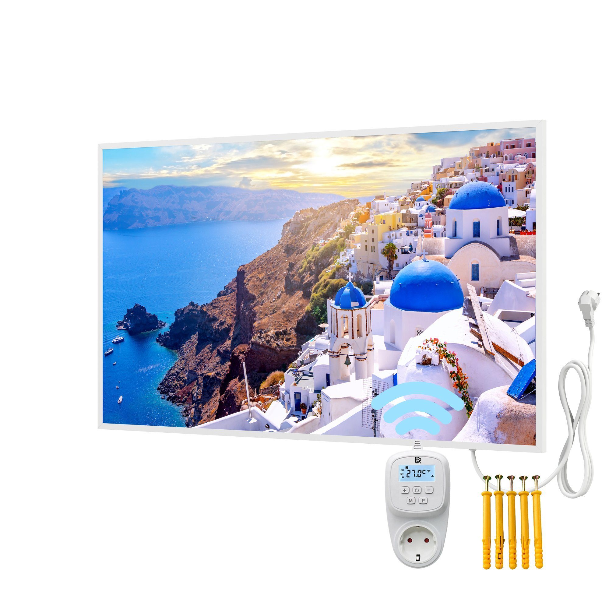 Bringer Infrarotheizung Bildheizung, Bild Infrarotheizung mit Rahmen, Motiv: Santorini, Griechenland