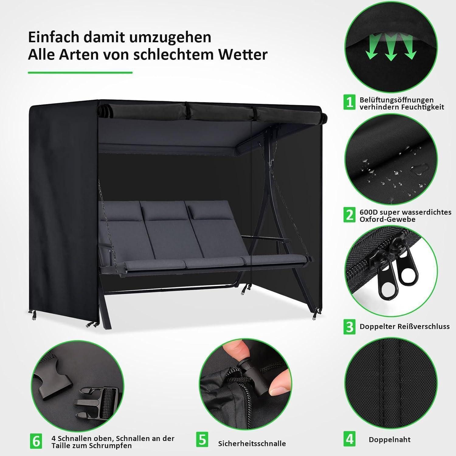LuxusKollektion Gartenmöbel-Schutzhülle Hollywoodschaukel Abdeckung 3-4Sitzer 600D Oxford Wasserdicht (1-St) – Bild 3 von 5