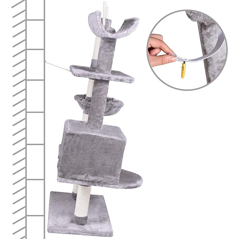 Melko Kratzbaum Kratzbaum Katzenbaum Kletterbaum 131cm Hellgrau Anti-Kipp-Beschläge, Anti-Kipp-Beschläge