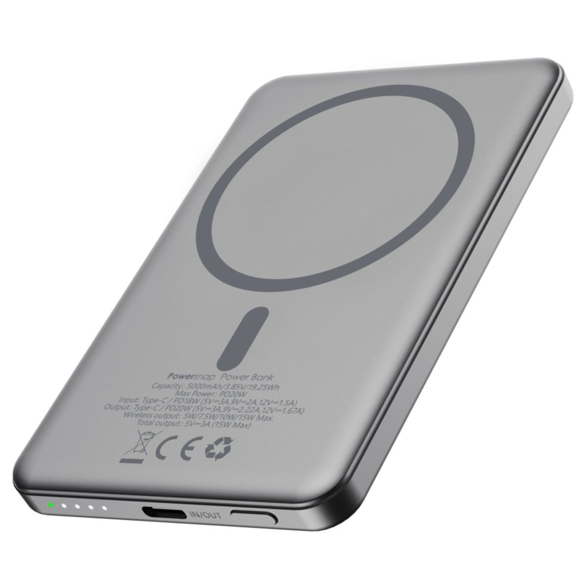 Boompods PowerSnap 5000mAh Graphite Magnetic Powerbank Powerstation