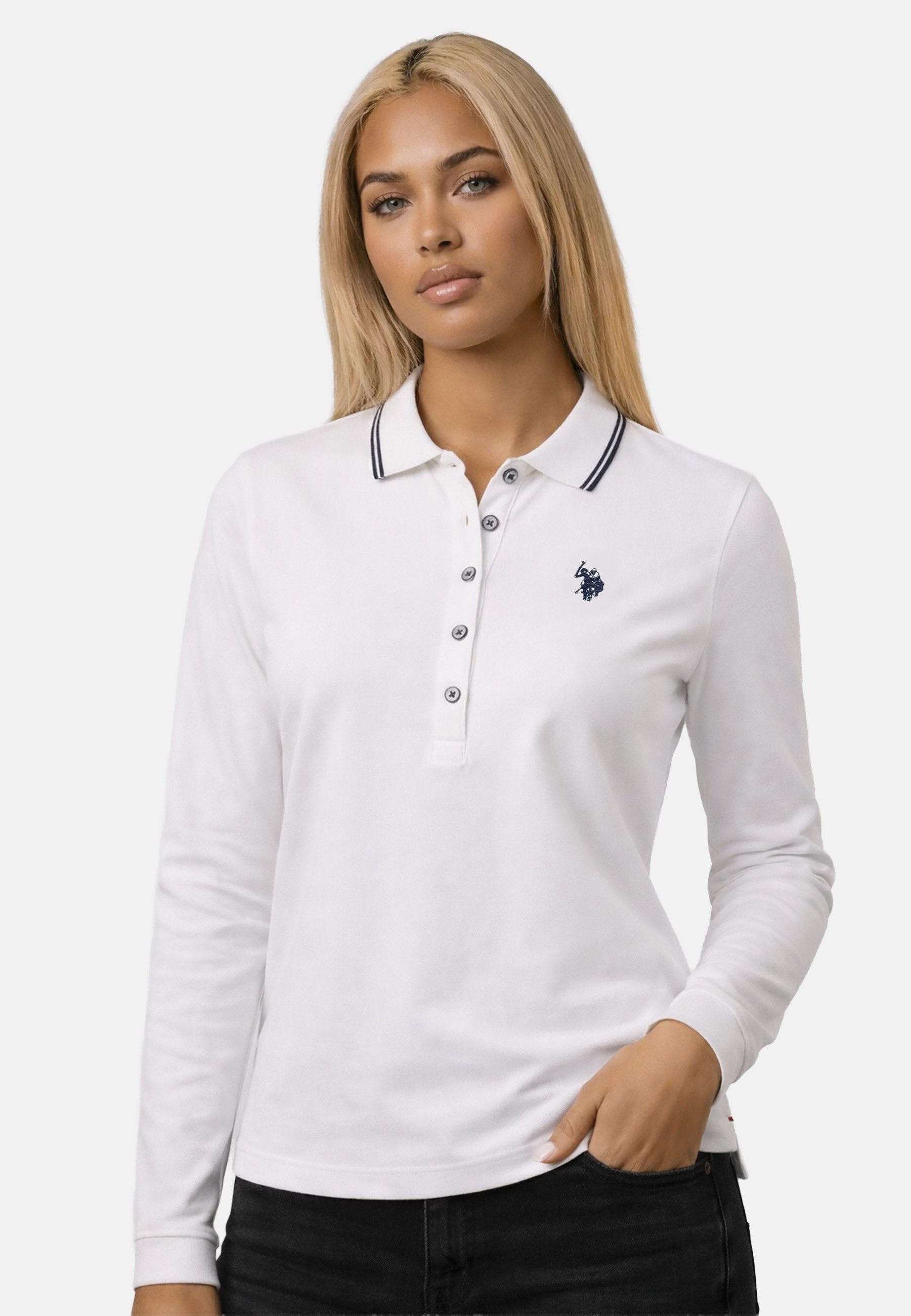 U.S. Polo Assn. Poloshirt USDaance Damen Langarm - Longsleeve Polo aus Baumwolle Langarm Poloshirt mit Knopfleiste und Logostickerei