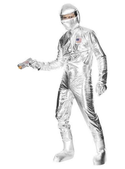 Smiffys Kostüm Raumanzug Kostüm silber, Silber glänzendes Astronauten Kostüm im Retro-Look