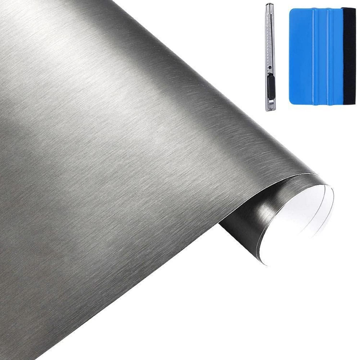 LuxusKollektion Dekorationsfolie Vinyl Folie Edelstahl Metallic Auto Aufkleber Laptop Grau 5cm x 900cm