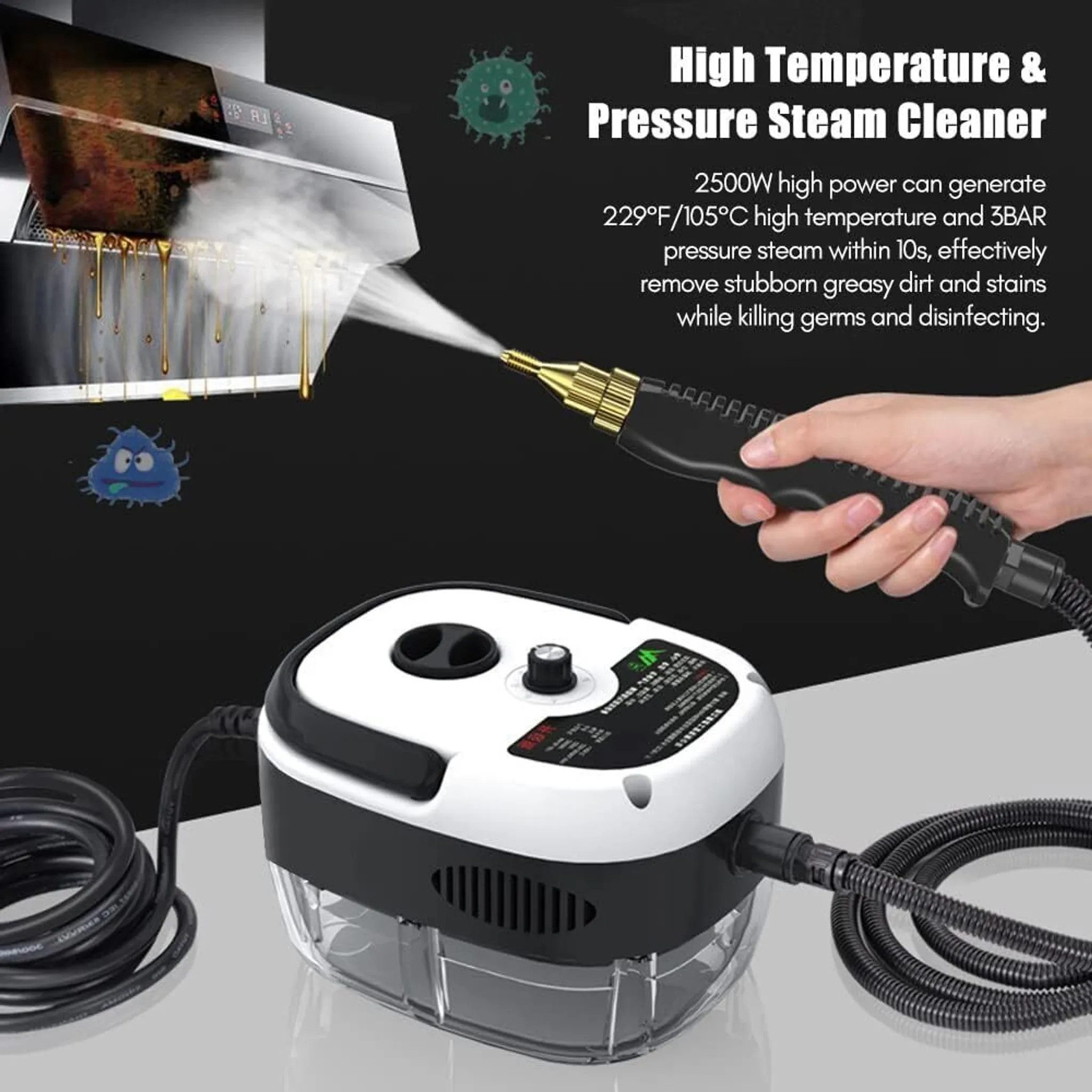 Athlix Handdampfreiniger Handdampfreiniger Dampfgarer zur Reinigung 2500W Druckdampfreiniger, 2500W, 1,2 L Tank, 60 Min Betriebsdauer