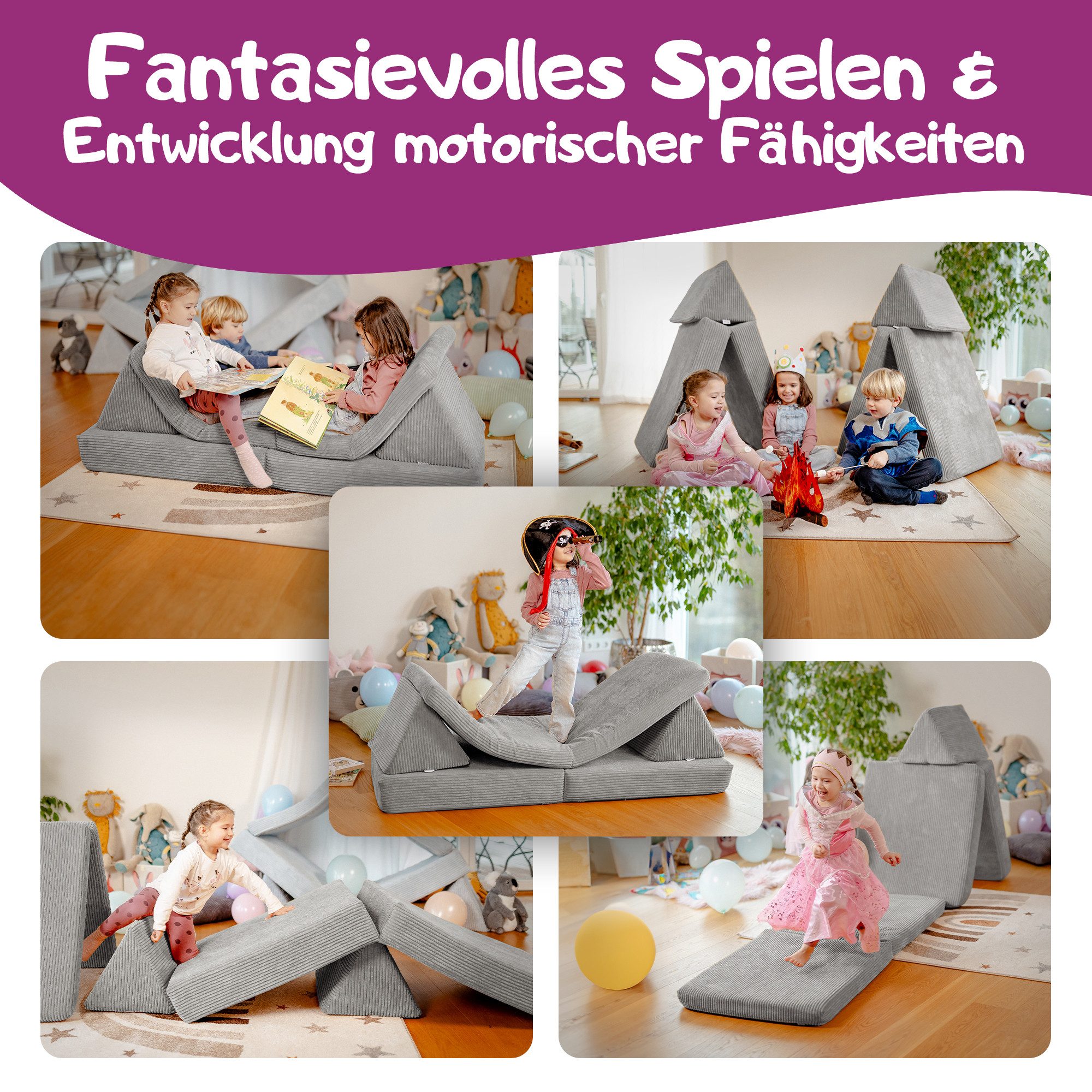 Linodino Kindersofa Spielsofa I aus Schaumstoff Bausteine I Spielcouch für Kinder, 3 Jahre Garantie
