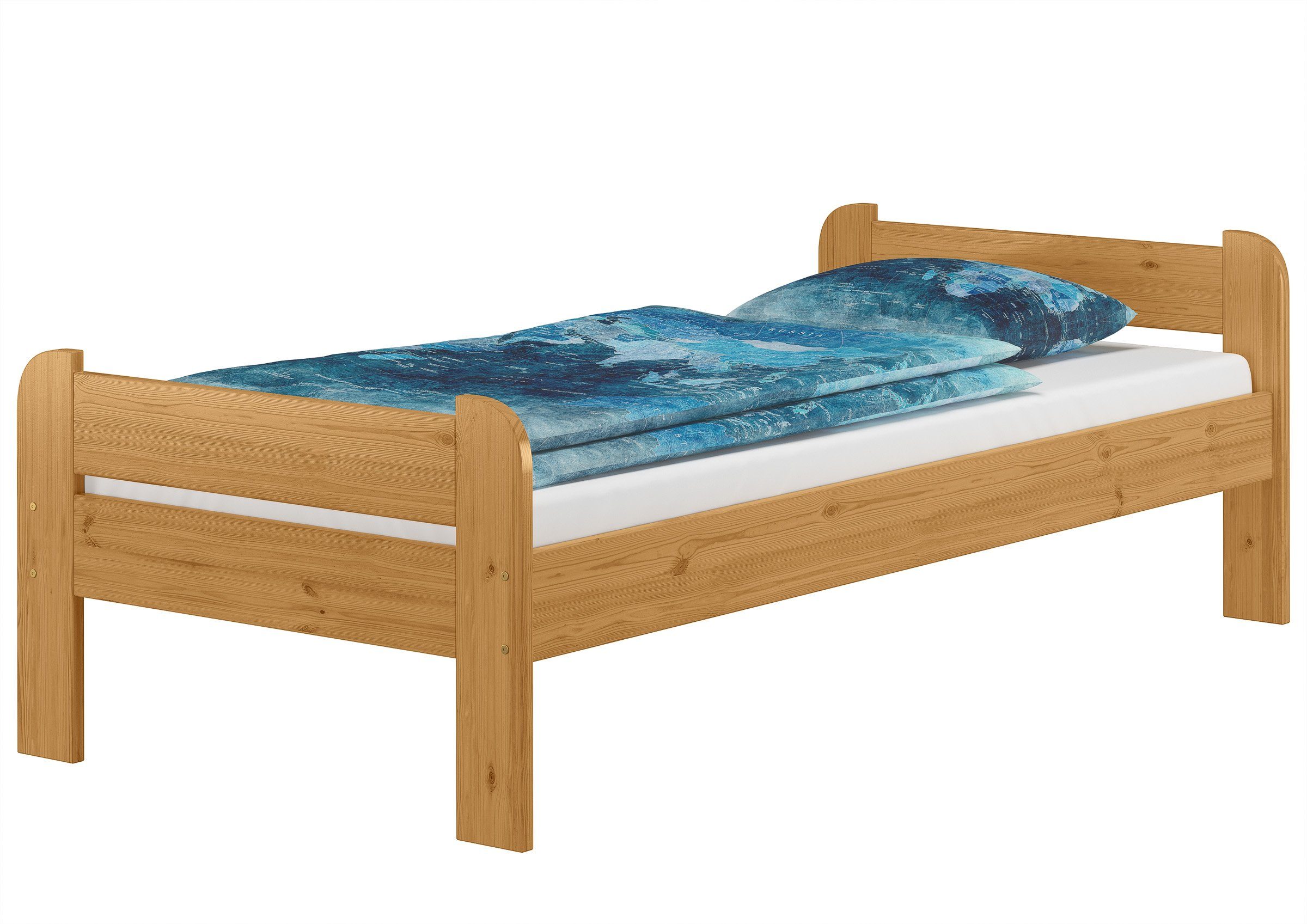 ERST-HOLZ Bett Einzelbett Echtholzbett Kiefer massiv 90x200, EicheEiche gebeizt