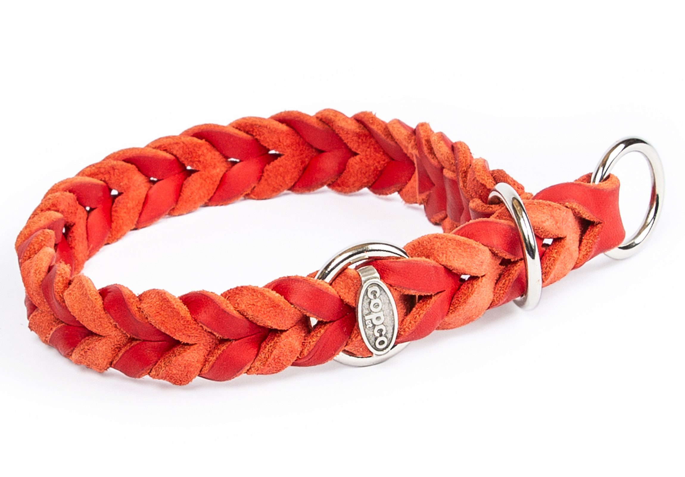CopcoPet Hunde-Halsband Fettlederhalsband mit Zugstopp Ring, Verchromt, Leder, Geflochten, Handarbeit