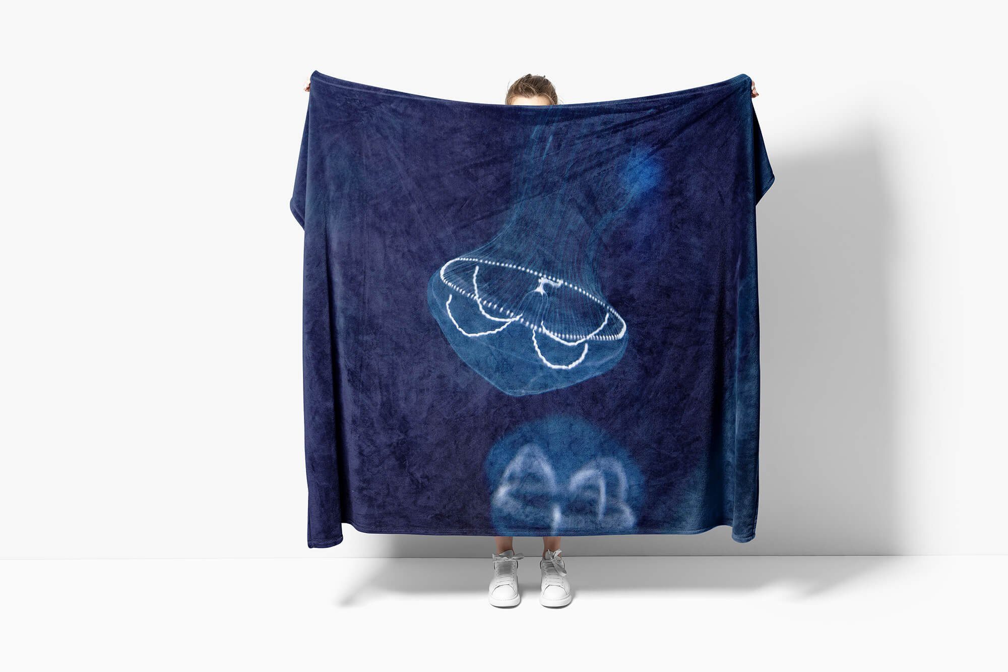 (1-St), Tiermotiv Handtuch Qualle, Strandhandtuch mit Handtuch Kuscheldecke Baumwolle-Polyester-Mix Art Handtücher leuchtende Saunatuch Sinus