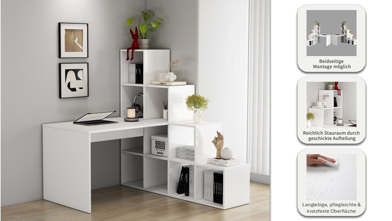OTTO home Regal-Schreibtisch Ciela, flexible Aufstellmöglichkeiten, wechselseitig montierbar, B. 137 cm