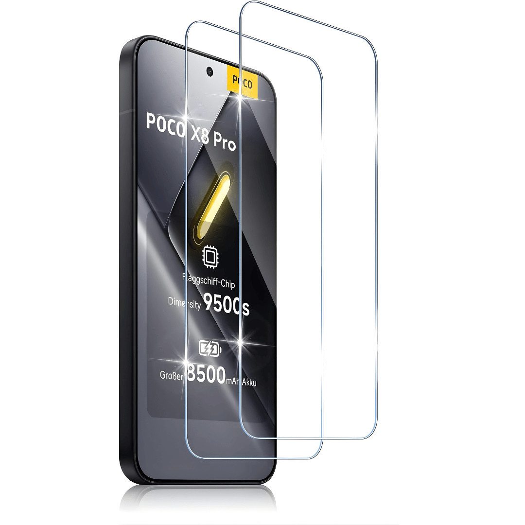 SmartUP Displayschutzglas 2X Schutzglas für Xiaomi Poco X8 Pro Display Panzerfolie Full Screen für Xiaomi Poco X8 Pro, 2 Stück, Rundumschutz, passgenaue Verarbeitung