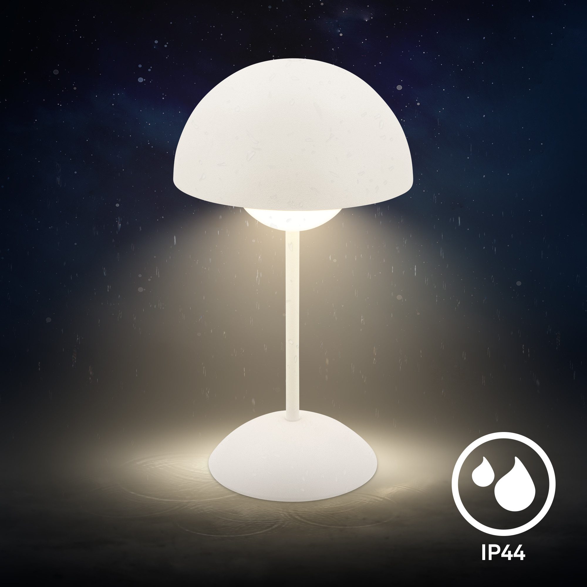 Briloner Leuchten LED Tischleuchte KUGLE Akku kabellos Dimmfunktion Pilzleuchte Balkon Terrasse IP44, LED fest integriert, 16 x 29 cm Altweiß 3W Wohnzimmer Nachttisch Indoor/Outdoor