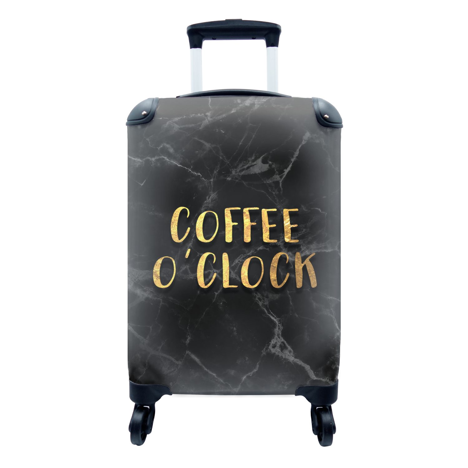 Kaffee rollen, 4 Rollen, Trolley, Reisetasche MuchoWow Gold Handgepäck - - für Reisekoffer Ferien, Marmor, - Handgepäckkoffer mit Zitat