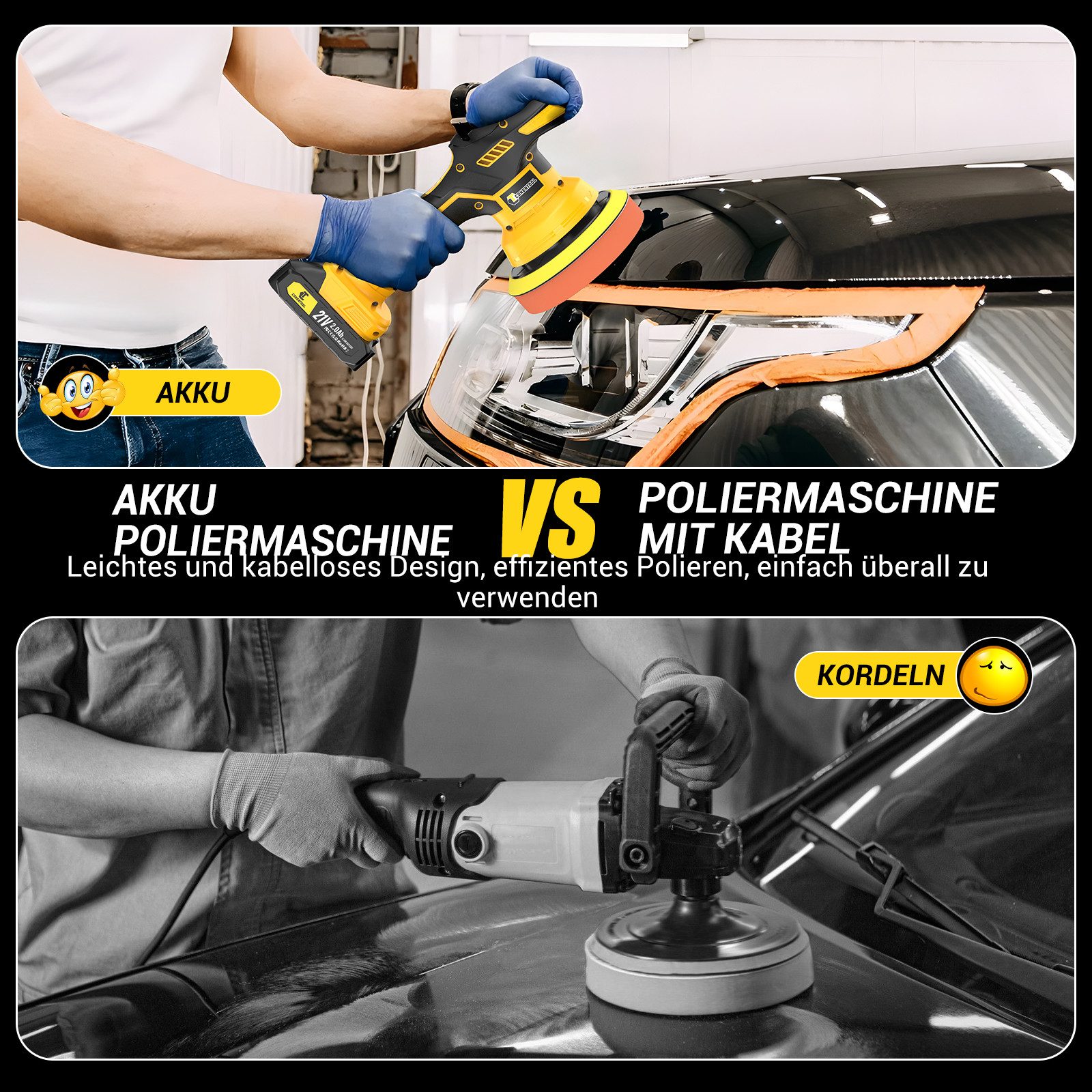 CONENTOOL Akku-Poliermaschine 6 Zoll 8-Geschwindigkeitsstufen, 2500 min. U/min, 5000 max. U/min, Multifunktions-Reinigungs- & Poliermaschine für Auto, Möbel & m – Bild 3 von 5