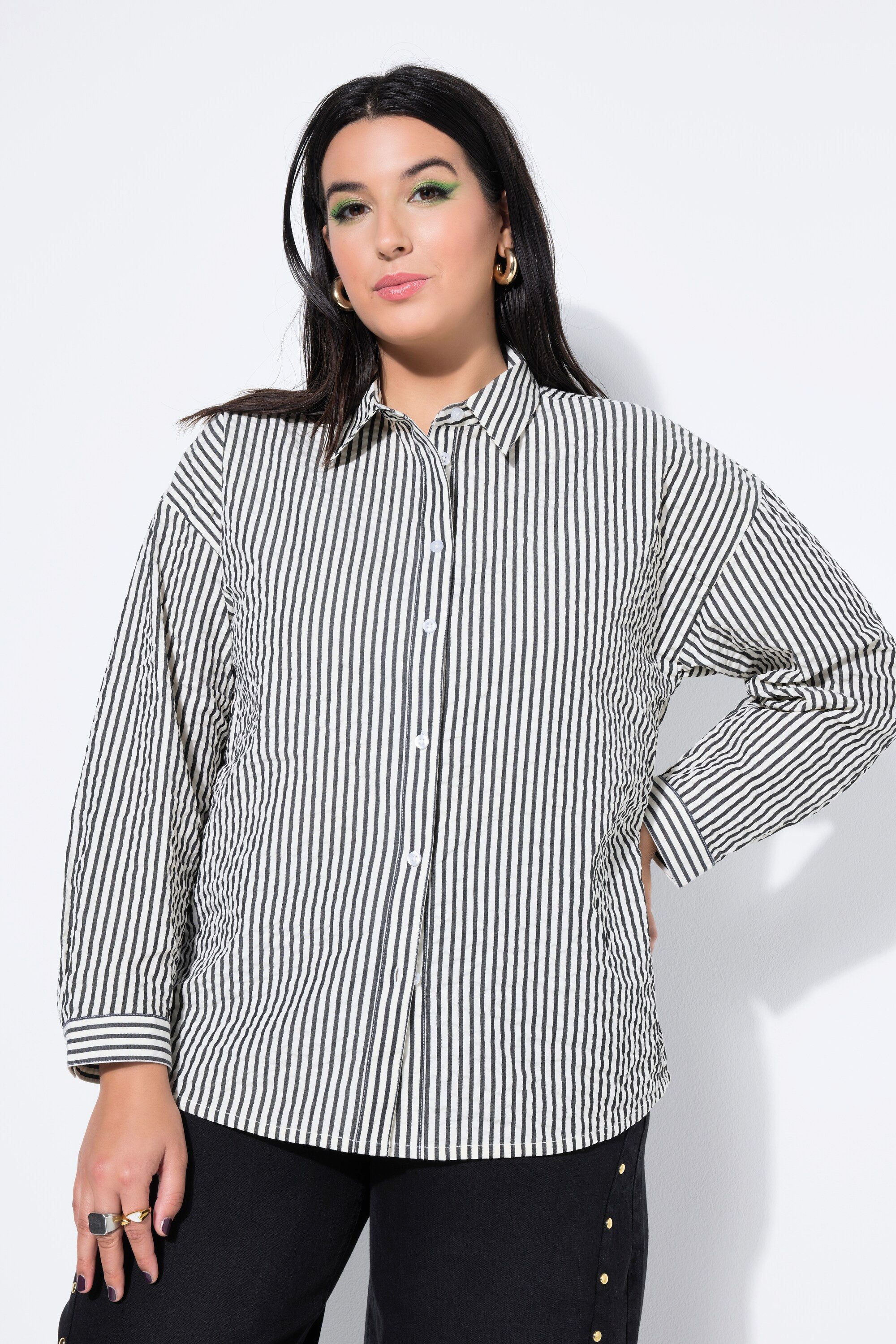 Longbluse Hemdbluse oversized Seersucker Streifen