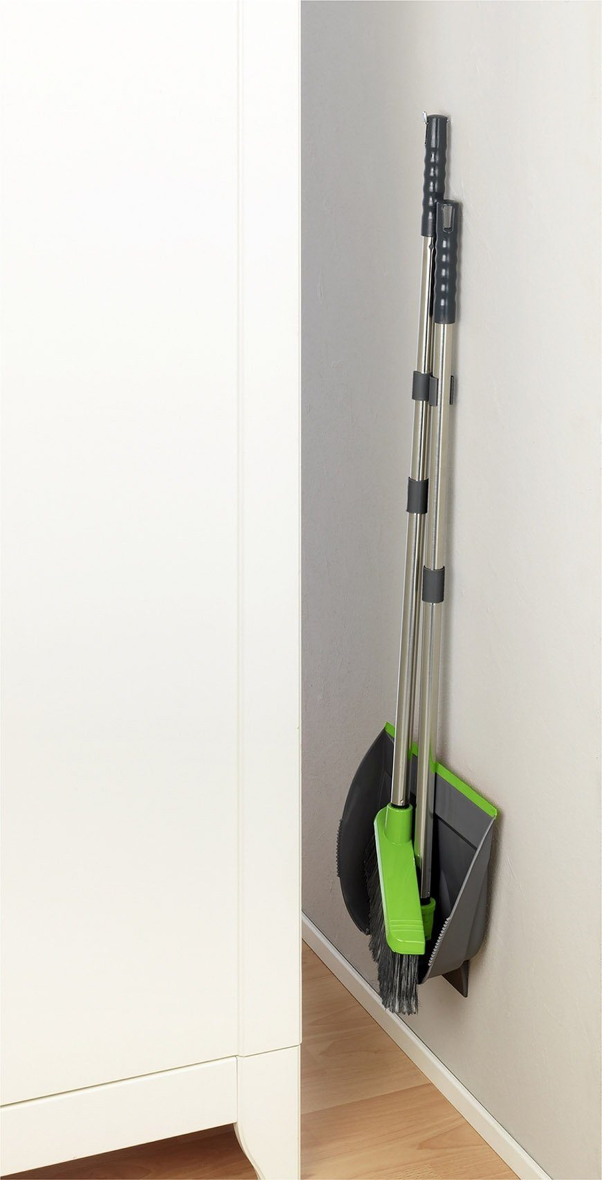 Maximex Kehrgarnitur, (Komplett-Set, 2-tlg), klappbares Handfeger Set mit langem Teleskop-Stiel, rückenschonend