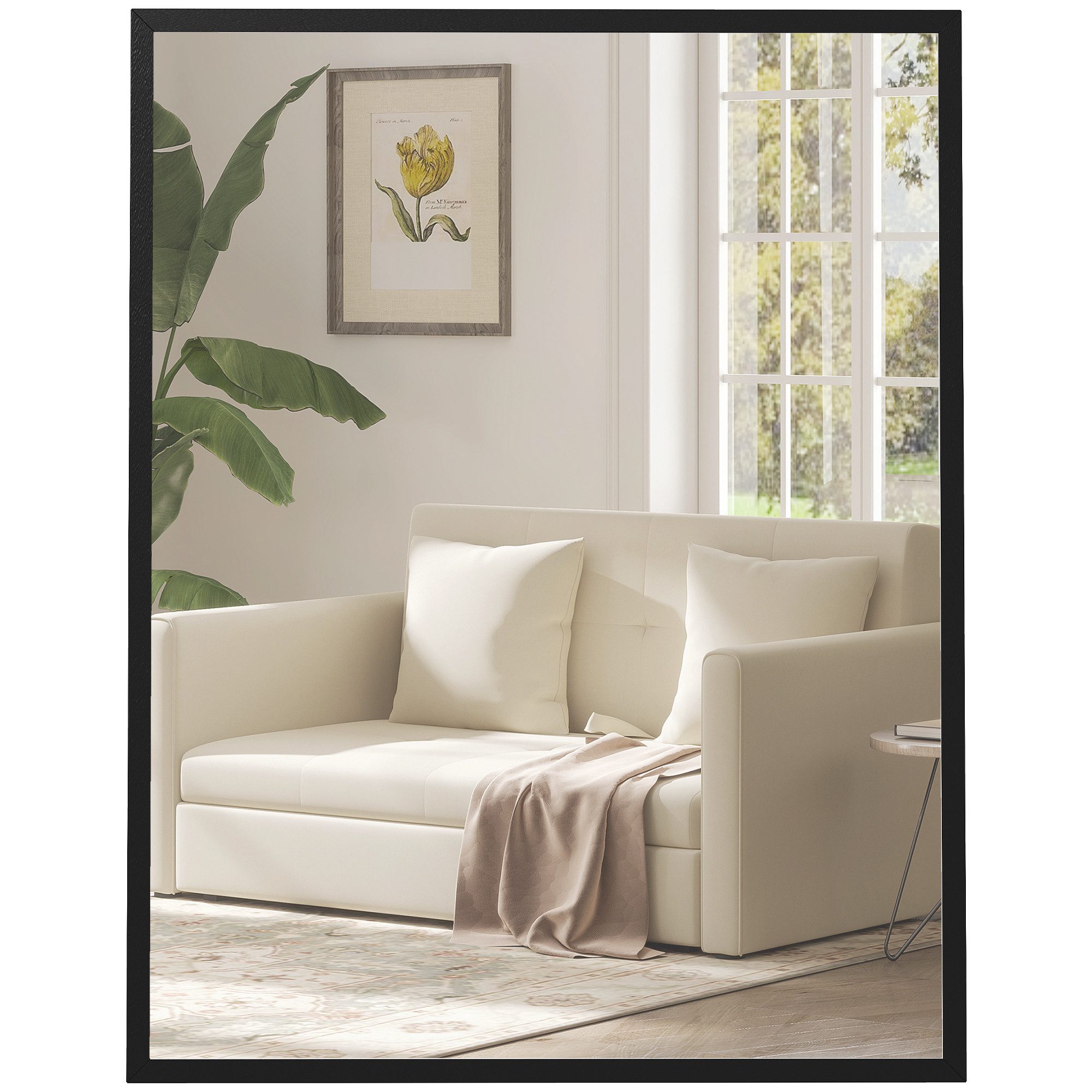 HOMCOM Wandspiegel Rechteckig Spiegel Dekorativ 70 x 90 cm (Badezimmerspiegel, 1-St., Dekorativer Hängespiegel), für Schlafzimmer Badezimmer Wohnzimmer Flur Schwarz