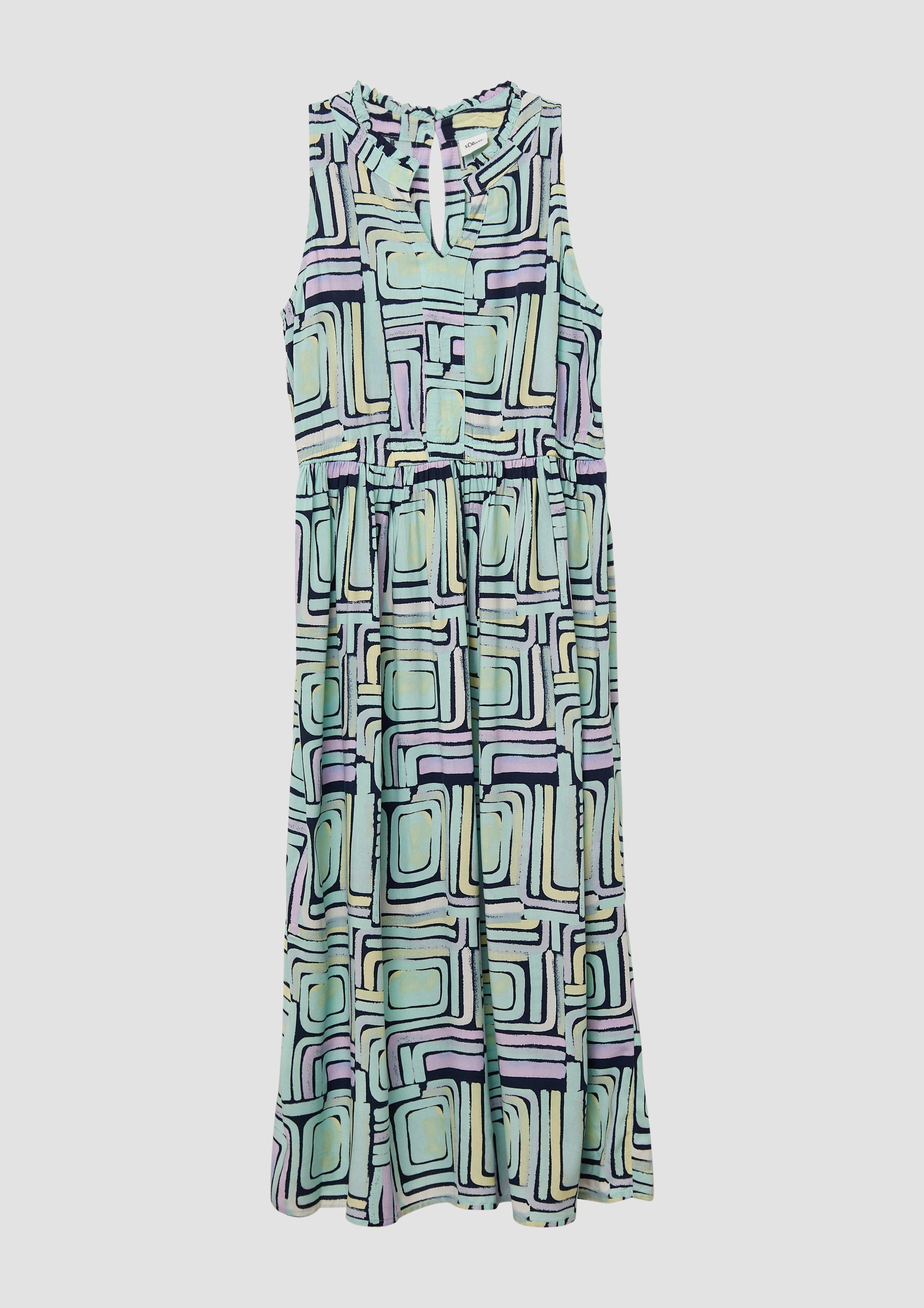Maxikleid Midikleid aus Viskose mit Rüschenkragen