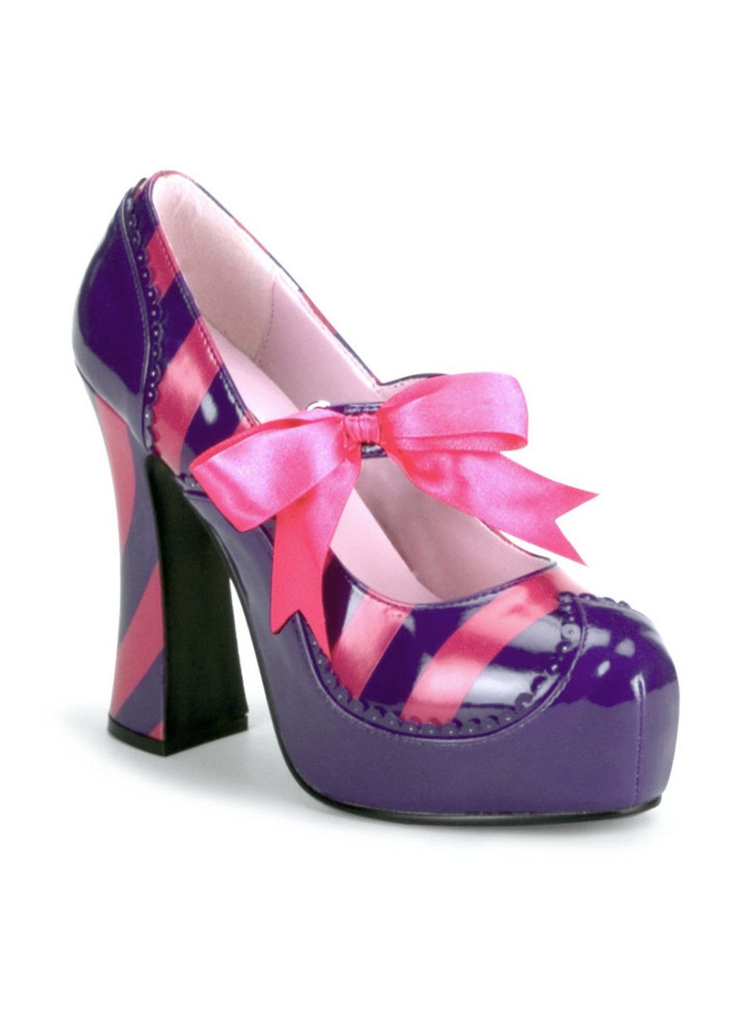 Pleaser Kostüm Plateau Schuhe mit Schleifen pink-lila, Hochhackiges Schuhwerk für Grinsekatzen und Candy Queens