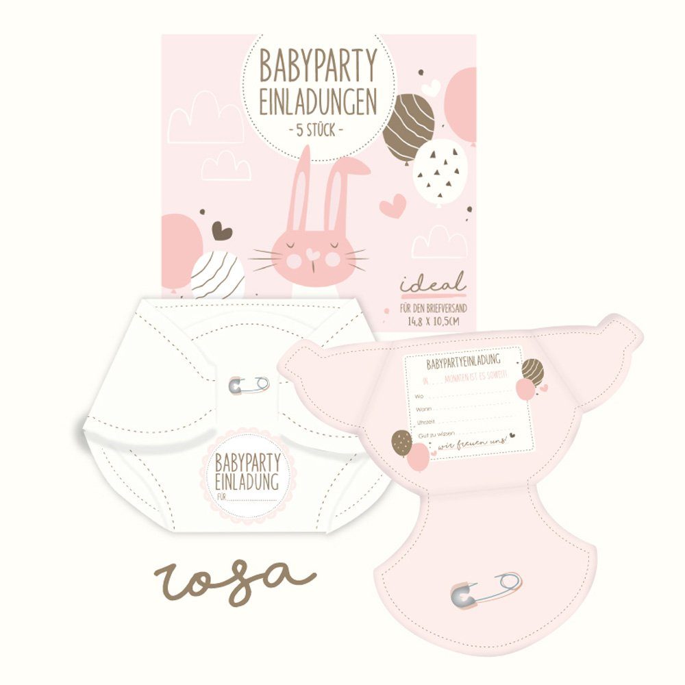 Trend Import Grußkarte Babyparty Einladungen zum Beschriften rosa (5 Stück)