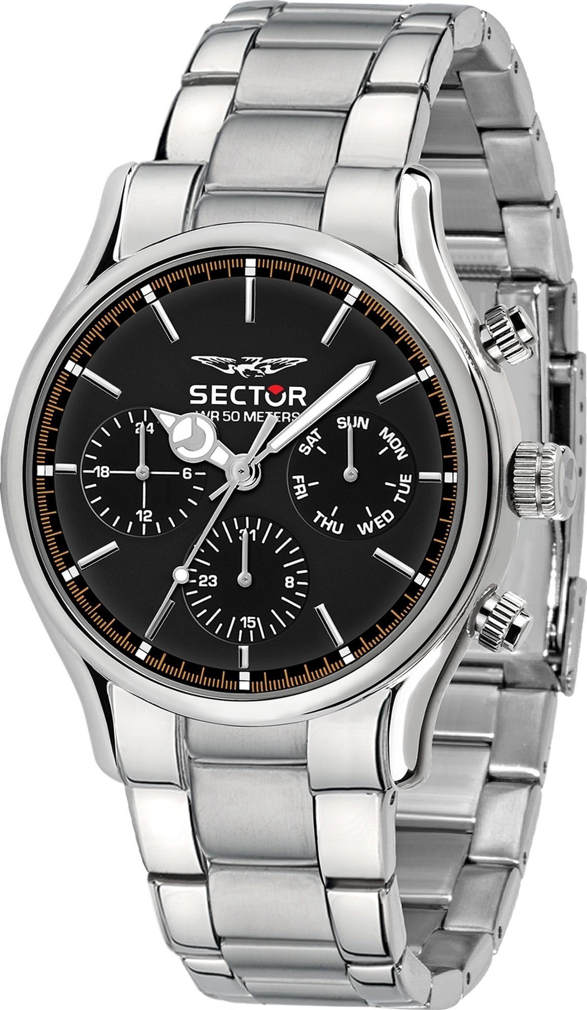 Sector Multifunktionsuhr groß Sector Armbanduhr Armbanduhr rund, silber, Herren (ca. Edelstahlarmband Herren Fash 43mm), Multifunkt