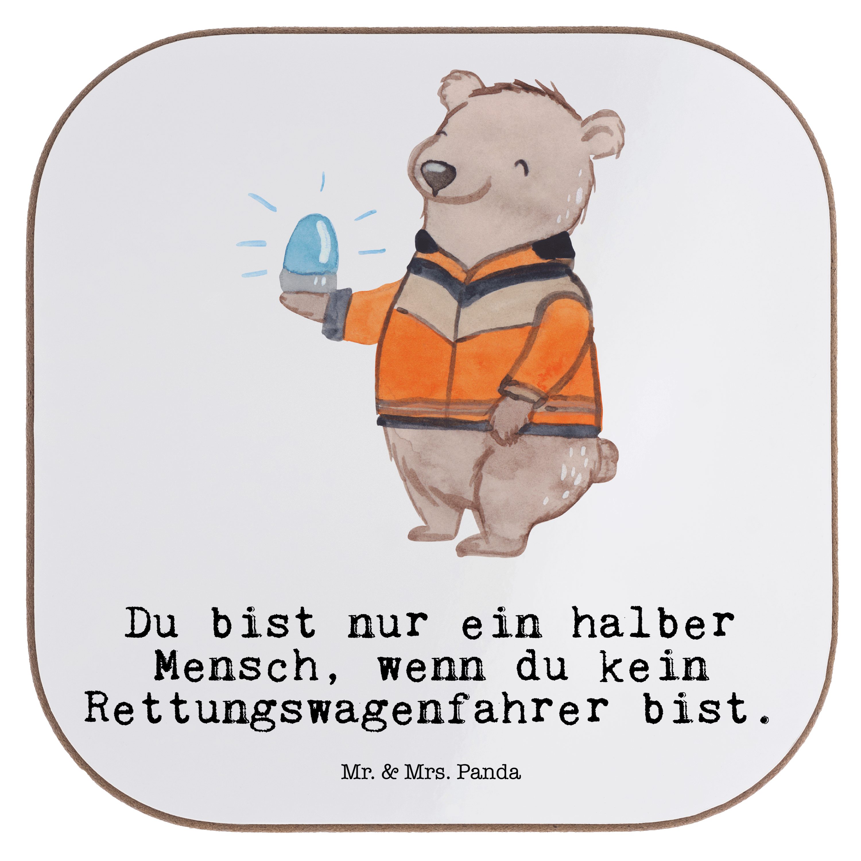 Mr. & Mrs. Panda Getränkeuntersetzer Rettungswagenfahrer mit Herz - Weiß - Geschenk, Firma, Glasuntersetze, 1-tlg.