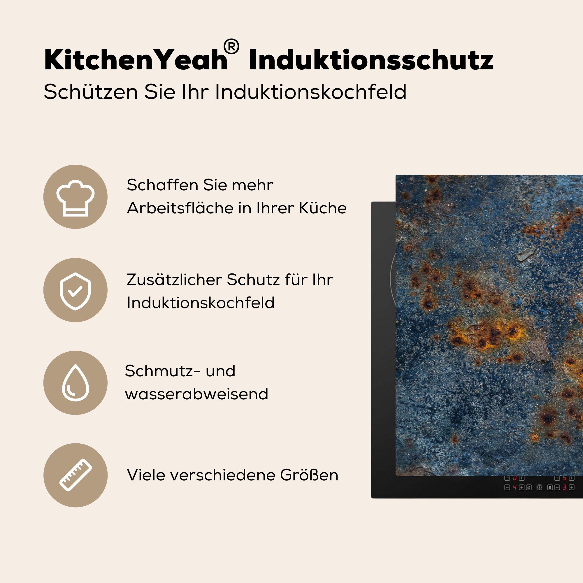Vinyl, Induktionskochfeld - Gold Schutz Ceranfeldabdeckung Herdblende-/Abdeckplatte die tlg), cm, Vintage, MuchoWow Rost 81x52 (1 für - küche,