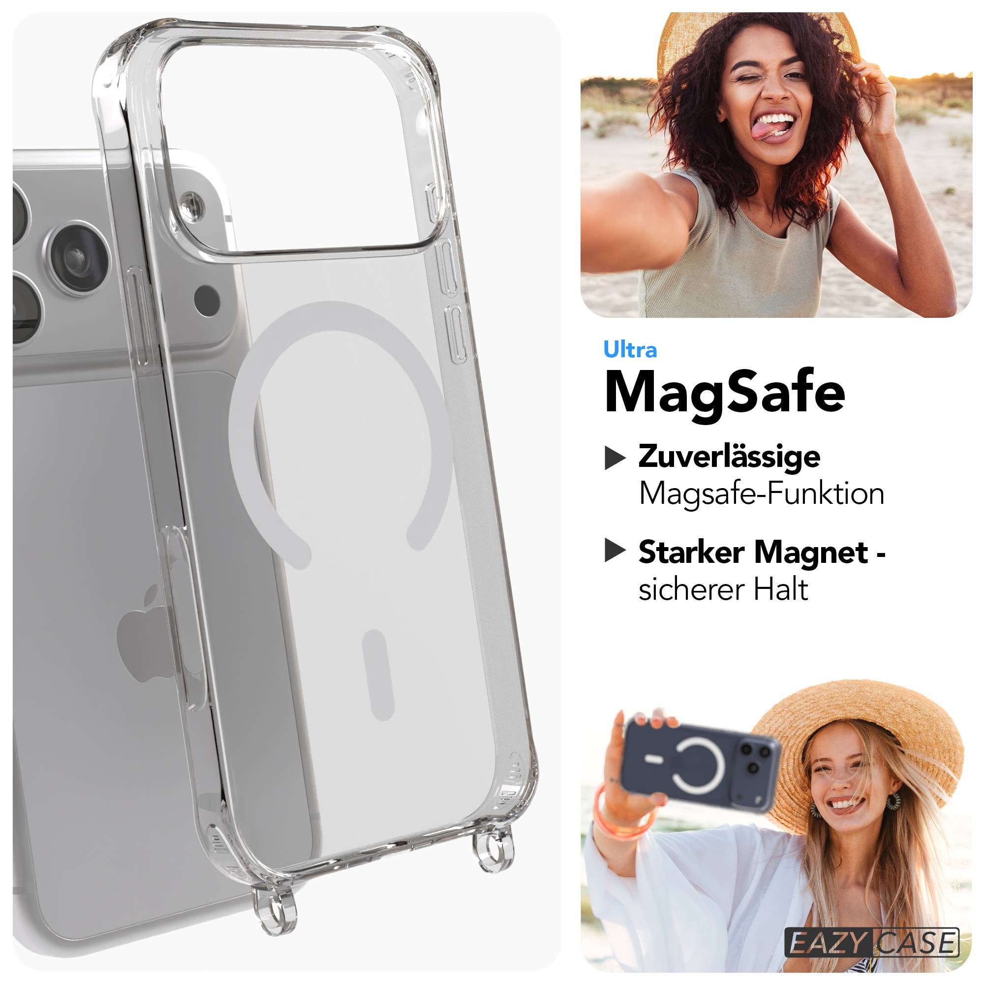 EAZY CASE Handykette mit Magsafe Hülle für Apple iPhone 17 Pro Max 6,9 Zoll, Ketten Hülle Schultergurt Schutz Hülle mit Magsafe Tasche Band Altrosa