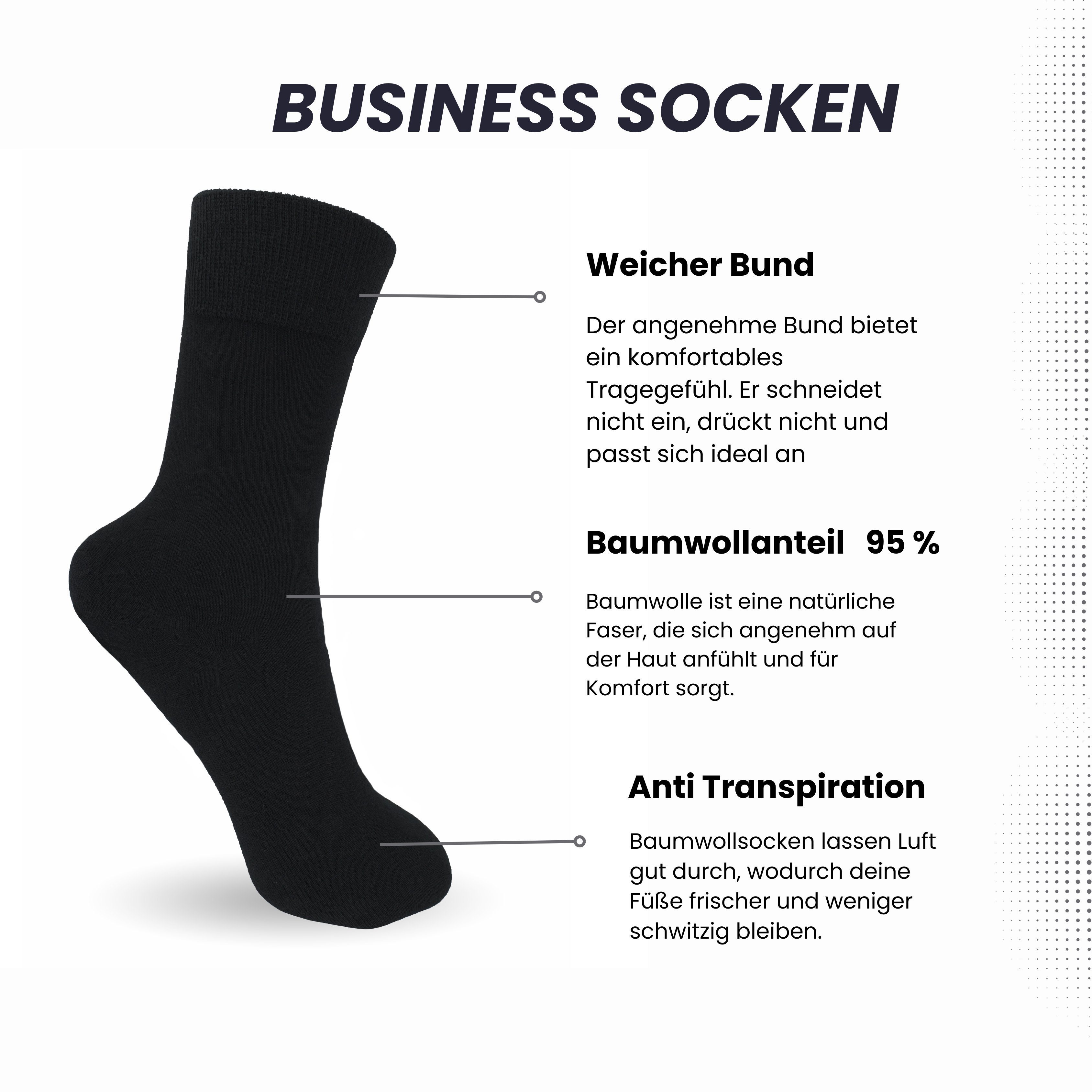 aus Herren Pack) Atmungsaktiver Lange Freizeit-Socken Schwarz Baumwolle Businesssocken 10x für 5-15er Herrensocken (Größen: SO.I Stoff 39-46,