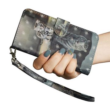 CLM-Tech Handytasche für Samsung Galaxy A35 5G Hülle Tasche aus Kunstleder Klapphülle (Katze Tiger, Handyhülle Wallet Flip Case Cover Etui), Schutzhülle mit Standfunktion, Kartenfächer, und Magnetverschluss