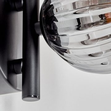 hofstein Wandleuchte Wandlampe aus Metall/Riffelglas in Schwarz/Rauchfarben, ohne Leuchtmittel, mit Glasschirm(10 cm) u. An/-Auschalter, 1x G9, ohne Leuchtmittel