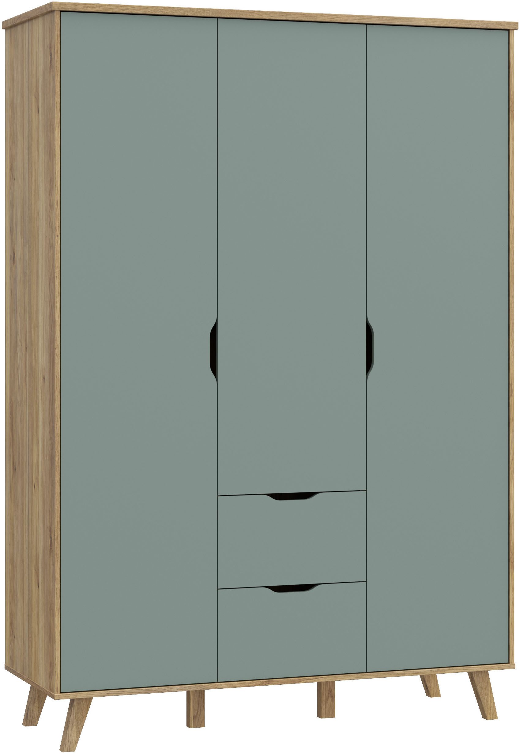 FORTE Drehtürenschrank Vankka skandinavischer-Stil, viel Stauraum, ohne Griffe (B/H/T ca.140x200x52cm) Made in Europe,mit Einlegeböden+Kleiderstange+Schubladen,grifflos